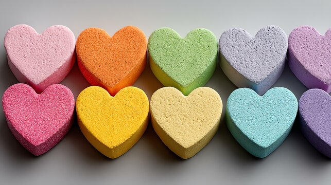 journey customer marketing emotional Colorful heart-shaped sponges arranged in a playful pattern on a smooth surface. Ideal for crafts, decoration, or cleaning purposes, adding charm to any space.