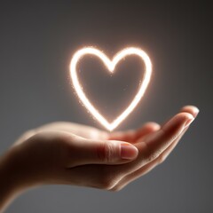 Obraz premium journey customer marketing emotional A hand gently cradles a glowing heart shape, symbolizing love, care, and compassion. Perfect for concepts of affection and support in various contexts.
