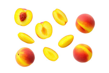Neatly sliced nectarine wedges on transparent background ideal for yogurt-topping charts and snack packaging