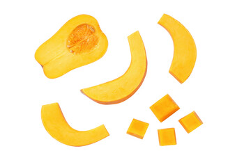 Neck pumpkin half showing dense flesh on transparent background perfect for nutrient-rich puree...