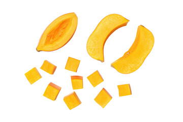 Whole neck pumpkin isolated on transparent background provides hearty autumn vibe for farm-to-table...