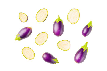 Mini eggplant half revealing seeds isolated on transparent background perfect for ratatouille infographic art