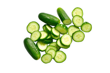 Neat cucumber coins on transparent background ideal for salad-topping charts and detox-water labels
