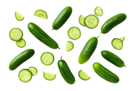Whole mini cucumber isolated on transparent background delivers crisp freshness to spa-water branding
