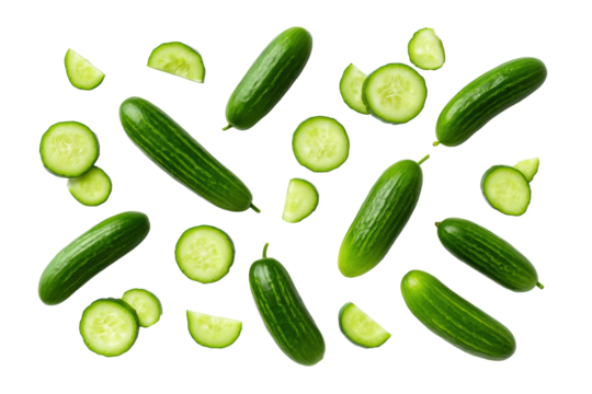 Whole mini cucumber isolated on transparent background delivers crisp freshness to spa-water branding
