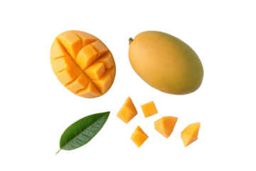 Neat mango cubes on transparent background ideal for meal-prep charts and salad-kit packaging visuals