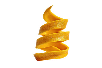 Whole green-mango spiral peel isolated on transparent background perfect for raw-juice branding and wellness blogs