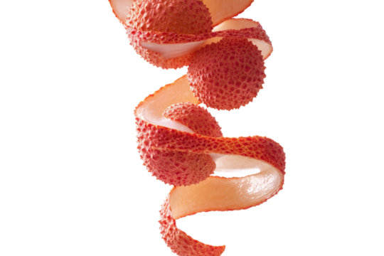 Alternative lychee spiral pose isolated on transparent background great for cocktail-garnish infographic visuals