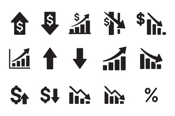 Financial Icons Dollar Signs, Graphs, Arrows, and Percentages for Business Design