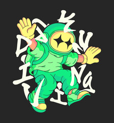 Casual Astronaut Sky Diving Character Illustration for Urban Streetwear T-shirt and Poster Art Design