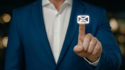 Businessman Pressing Email Icon  Digital Communication  Online Message  Corporate Communic