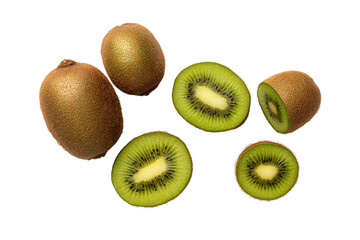 Fototapeta premium Golden kiwi half with vivid yellow pulp isolated on transparent background, ideal for smoothie-bowl nutrition graphics