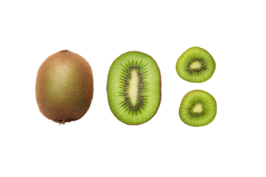 Precise golden-kiwi slice grid isolated on transparent background perfect for cereal-box charts and vitamin-profile posters