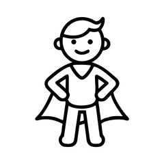 Fototapeta premium Simple black and white line drawing of smiling superhero character with cape