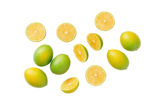 Whole yellow key lime isolated on transparent background brings sunny vibe to artisanal lemon-lime soda branding