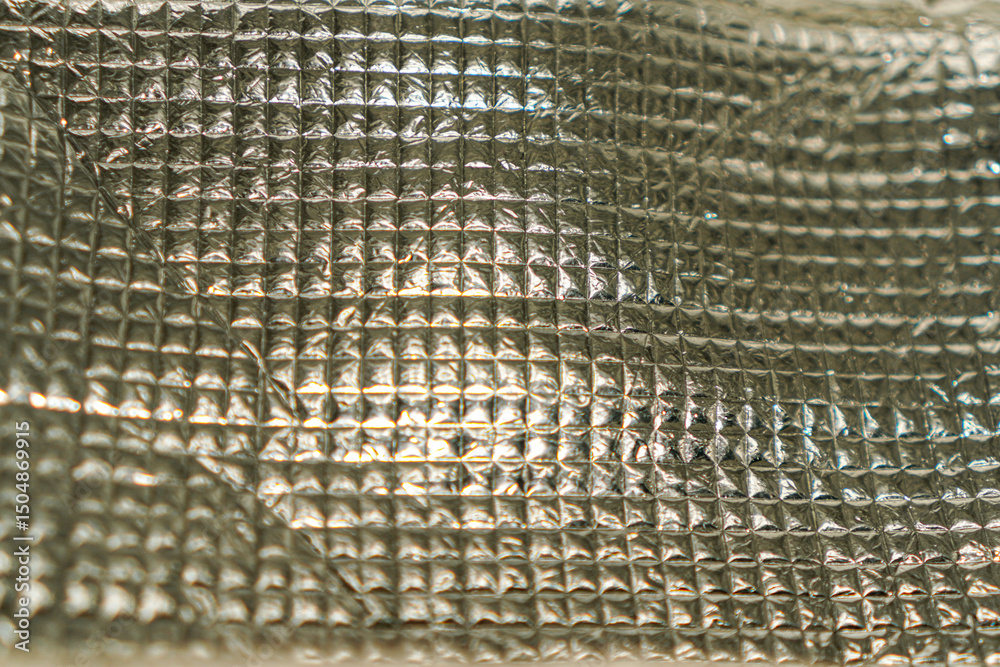 Poster abstract close-up of a shiny, metallic surface with a textured, geometric pattern. the material's re