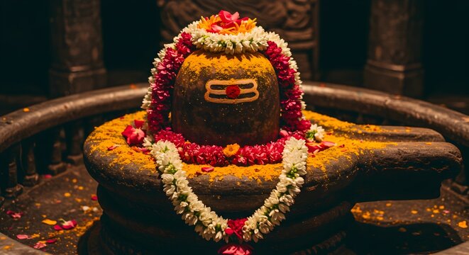 Decorated Shiva Lingam A Hindu Symbol of Divine Energy