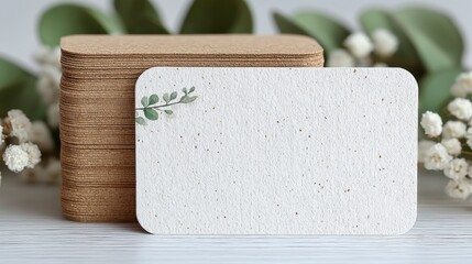 Blank White Business Cards Mockup  Eco Friendly Paper  Soft Lighting  Green Accents  Corpo