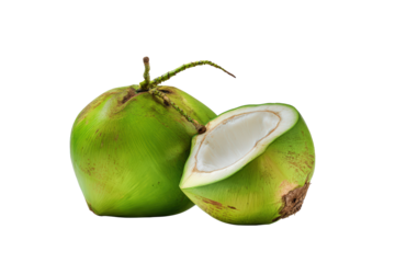 Green-coconut halves with juice cavity isolated ideal for cocktail-graphic inserts