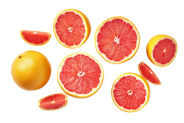 Glossy grapefruit segments scattered isolated ideal for cocktail-mixer labels