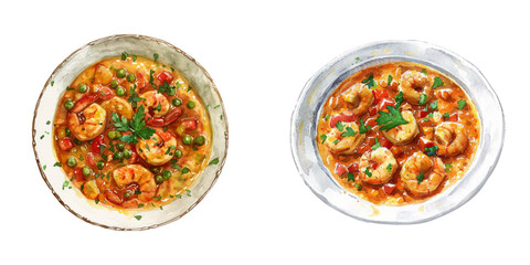 etouffee plate watercolor vector illustration