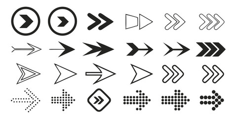 Modern Arrow Icon Set – 60 Black Vector Arrows in Solid, Dotted, Outlined & Pixel Styles for UI & Graphics