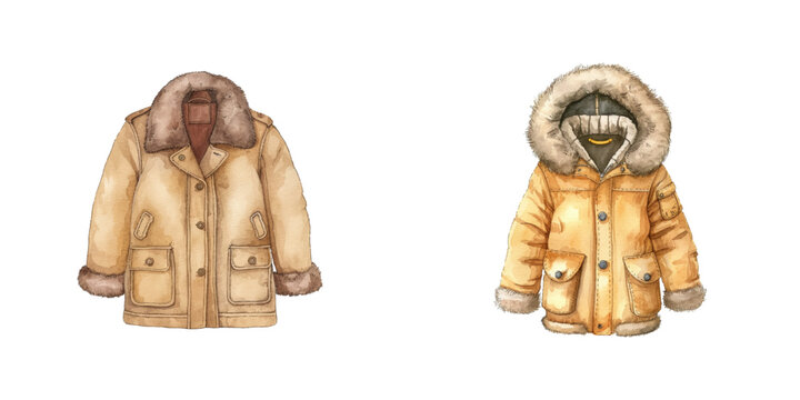 fur-lined coat watercolor vector illustration