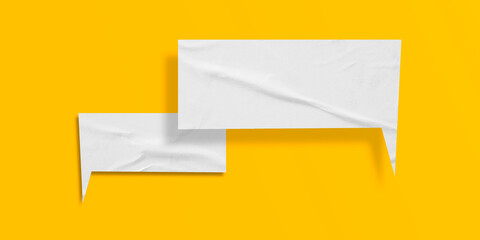 White speech bubble crumpled paper isolated on yellow background