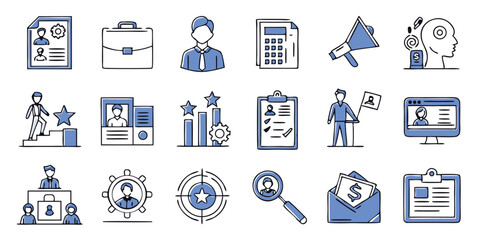 Recruitment & HR Icon Set –Flat-Style Vector Icons for Hiring, Job Search, and Human Resources