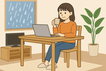 雨音をBGMに、落ち着いて作業する日