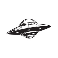 Simple silhouette illustration of a classic ufo flying saucer on white background