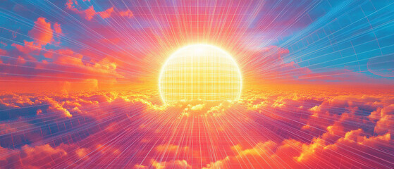  Majestic Sunrise Above the Clouds: Witness the breathtaking beauty of a sunrise, a radiant sphere of light, casting a kaleidoscope of colors across a sea of fluffy clouds, evoking a sense of peace.