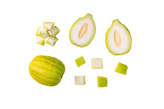 Detailed chayote rows isolated on transparent background, great for calorie-smart apps and anti-inflammatory food charts