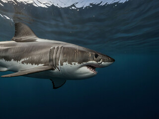 Naklejka premium A great white shark swimming in the ocean