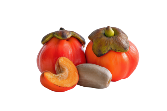 Minimalist cashew apple pattern displayed top view, isolated on transparent background, excellent for detox poster designs and product stickers