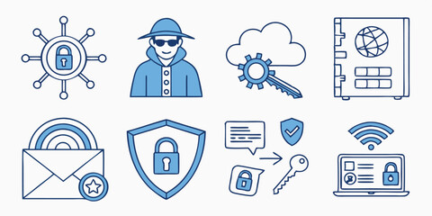 Security & Cyber Protection Icon Set – Flat Vector Icons for Cybersecurity, Data Safety & Privacy