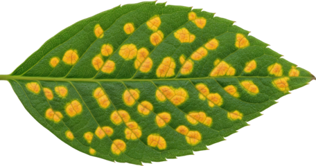 Close up of a Leaf with Numerous Yellow Spots Plant Disease Botanical Study