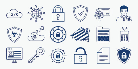 Security & Cyber Protection Icon Set – Flat Vector Icons for Cybersecurity, Data Safety & Privacy