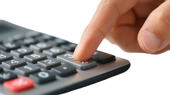  Finger Pressing Button 8 on Calculator on Transparent Background