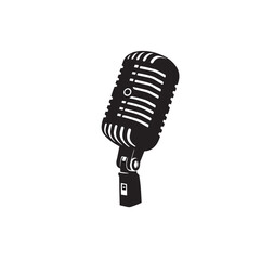 Fototapeta premium Classic retro microphone silhouette vector illustration for music performance and recording isolated on white