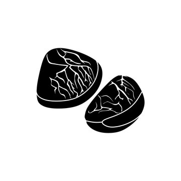 Kluwak (Pangium edule) vector illustration in black fill styles. Known as football fruit, this spice is used in traditional Eid dishes. Editable EPS for design needs.