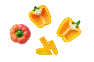 Fresh bell pepper arrangement isolated on transparent background, ideal for salad-kit branding and nutrition blog headers