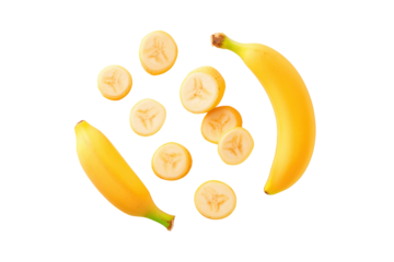 Symmetrical banana pattern isolated on transparent background, excellent for social-media food posts and diet mobile apps