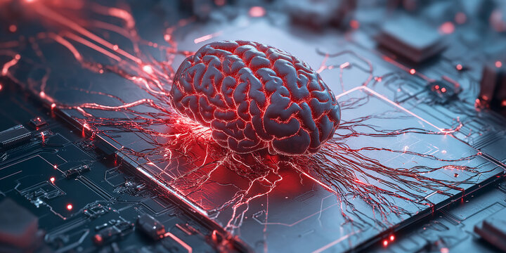 Emerging semiconductor industry growth brain-inspired technology on circuit boards futuristic environment dynamic viewpoint