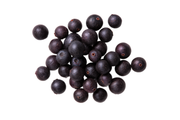 Symmetrical acai berries flat-lay isolated on transparent background, perfect for clean food blogs and diet infographics