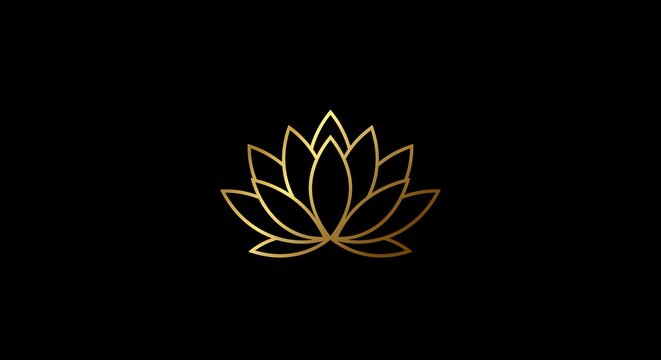 Golden Lotus Flower on Black Background Minimalist Design