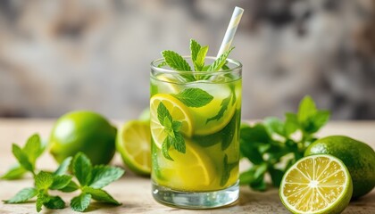 Refreshing Lime Mint Mojito Cocktail Drink