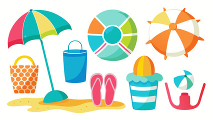summer beach icons set