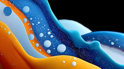 Vibrant fluid forms with bubbles, illustrating chemistry and molecular studies