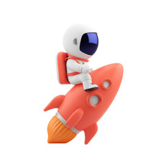 Astronaut Riding a Rocket Ship with Flames on a PNG Background Graphic